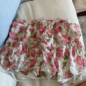 LoveShackFancy Pink and Green Floral Skirt